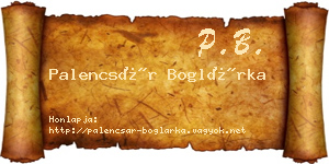 Palencsár Boglárka névjegykártya